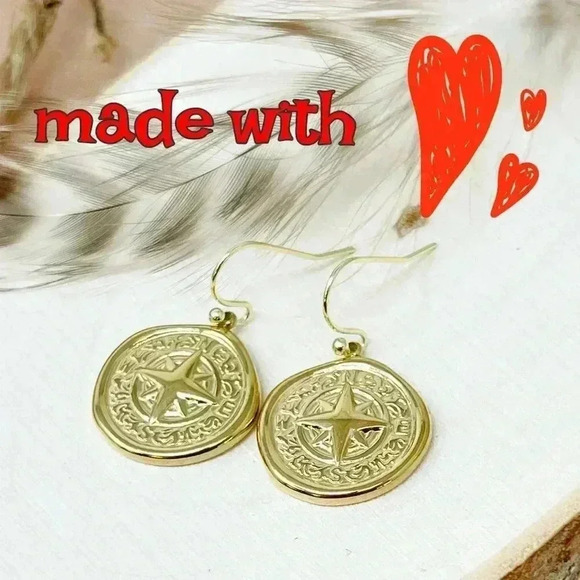 Compass gold coin earrings, nautical north star jewelry - Picture 4 of 11